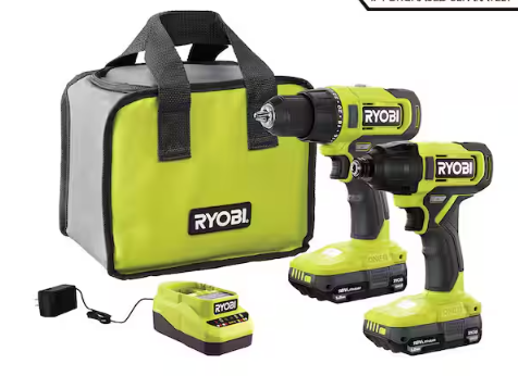 RYOBI ONE+ 18V 2-Tool Kit - Cordless Drill Driver and Impact Driver Drill with Batteries and Charger